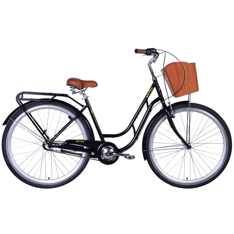 Rower ST 28" Dorozhnik RETRO piasta planetarna 3 biegi, rama-19" czarny, bagażnik tylny St, z koszem Pl, błotniki   St, 2024