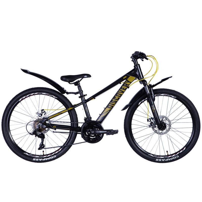 Rower AL 24" Discovery QUBE AM DD wolnobieg rama-11,5" czarny-żółty (matowy), błotniki   Pl 2024 stopka