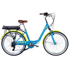 Велосипед з електроприводом 26" ST Dorozhnik LUX Vbr FR рама-17" 36B 12.5А*г 250Вт блакитний YS 7350 2025 крила, крило пер., крило зад., підніжка